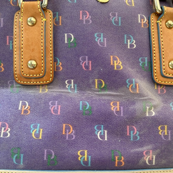 Dooney & Bourke Purple Logo Shoulder Bag with Leather Accents and Pink Heart - Picture 9 of 16